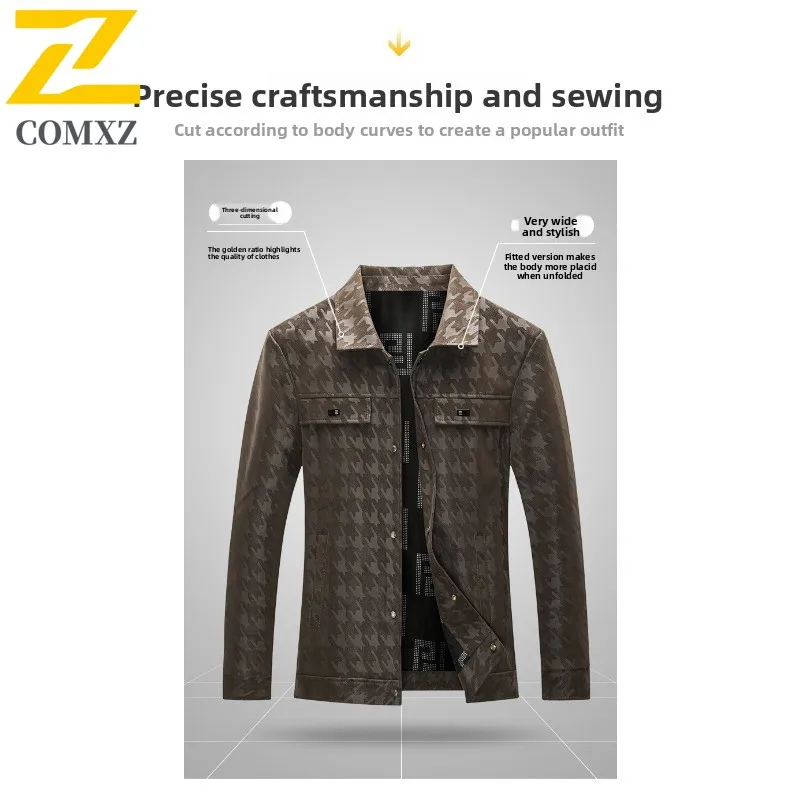 EIAO Spring Autumn Men Patterned Leather Jacket Stylish Lapel Biker Coat Trendy Korean Style Outerwear for Young Adults  2025