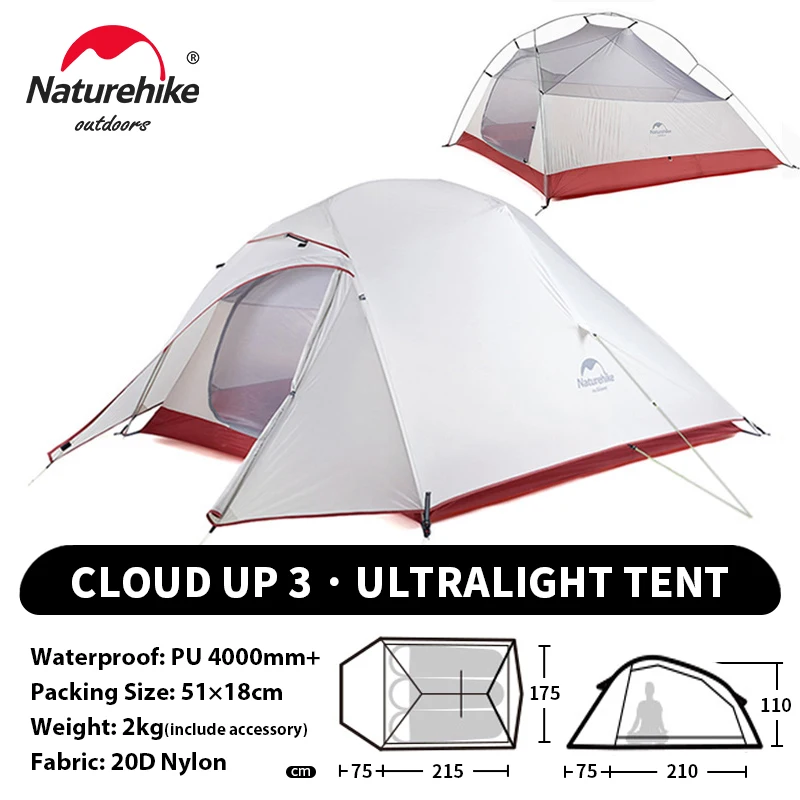 Naturehike Upgraded Cloud Up 3 Person Tent Outdoor Camping Tent
