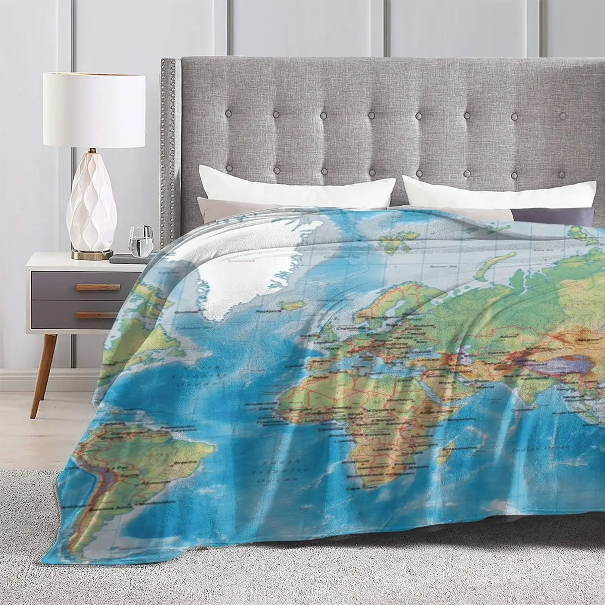 3D World Map Blankets Blue Ocean Countries Travel Office Flannel Throw Blanket Warm Soft Couch Chair Sofa Bed Bedspread Gift 4