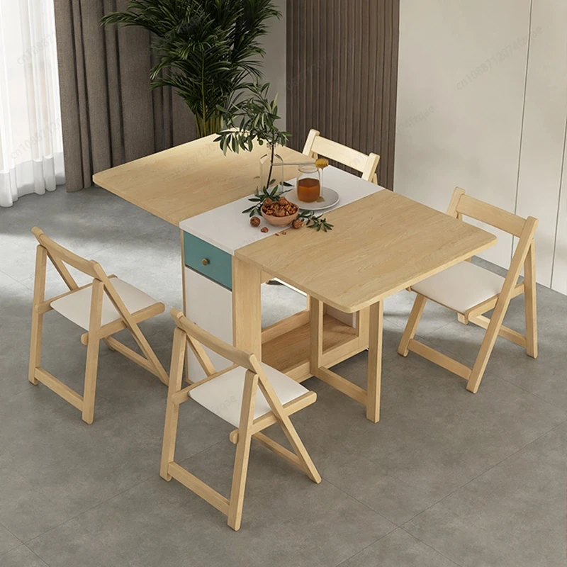 F Foldable Dining Table for Small Household, Movable Combination Set, Save Space, 1.4mTable With 0, 2, 4, 6 Chairs 6
