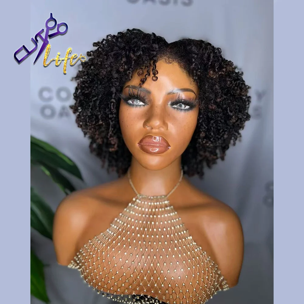Ombre Honey Blonde Kinky Curly Wig With Kinky Edges Short Curly Bob Cut 13x4 Lace Front Wig Human Hair HIghlight Closure