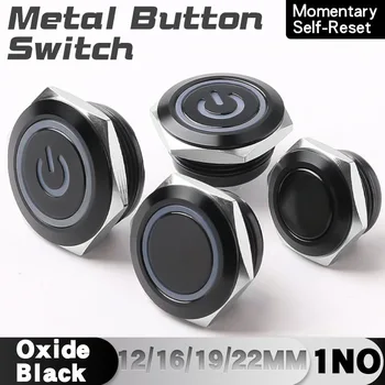 สวิตช์กระดุมโลหะสั้น12/16/19/22มม. หัวแบนกันน้ำพร้อมไฟ LED ชั่วขณะ1NO 6V 24V 1