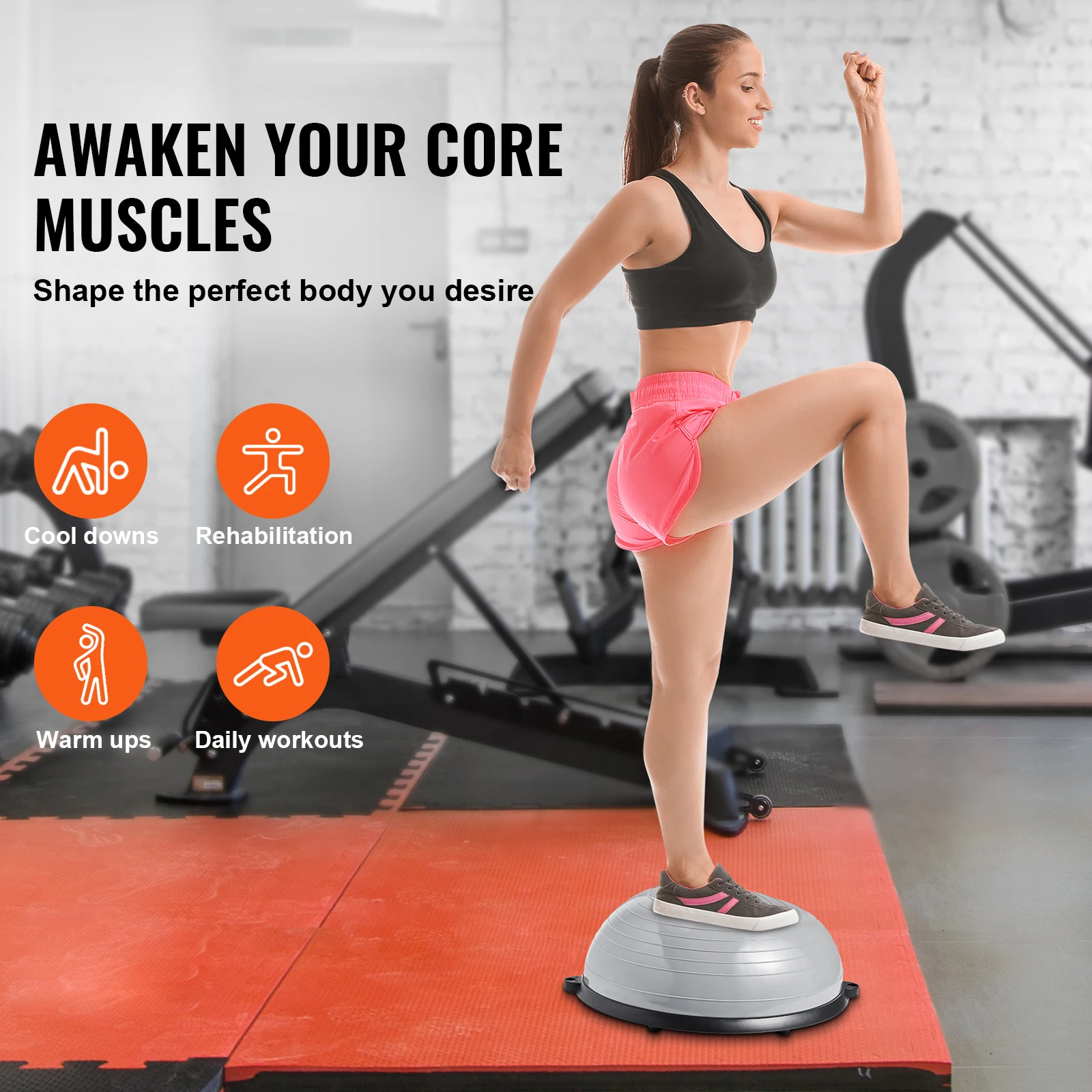 PVC Half Exercise Balance Ball Trainer with Resistance Bands