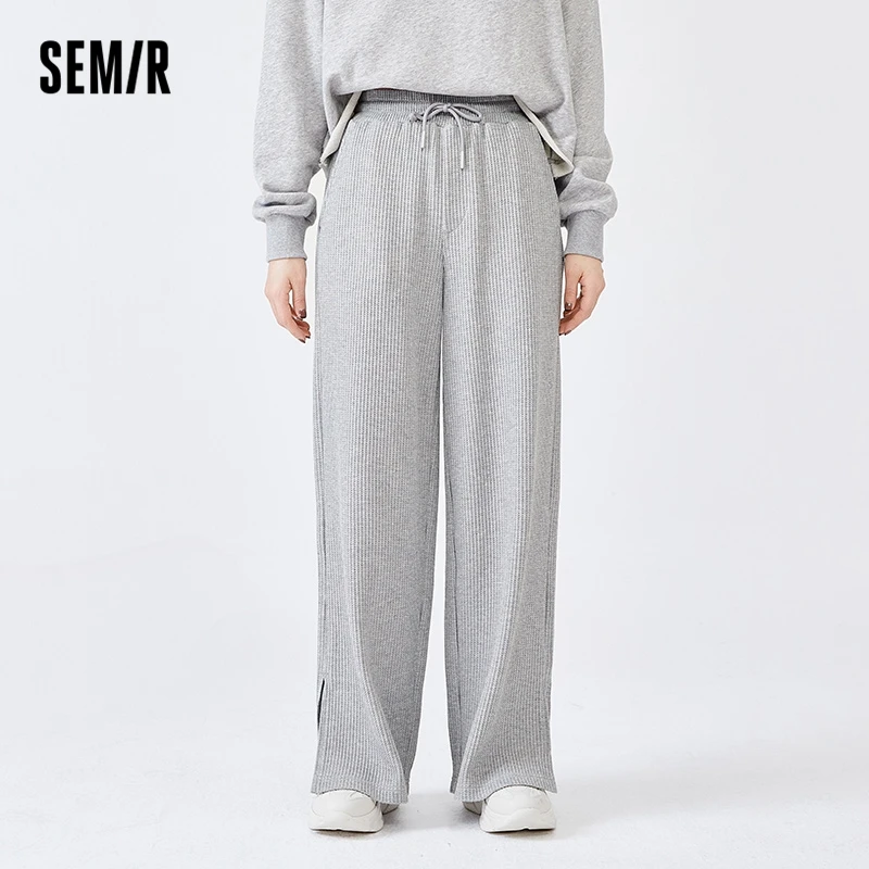

Брюки Semir Женские повседневные с вафельными вставками, новинка весны 2022, стильные брюки с широкими штанинами и прорезями, с длинными штанинами и текстурой
