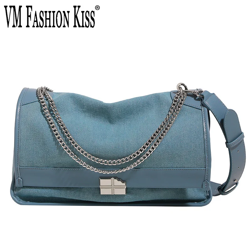 

VM FASHION KISS 2023 New Denim One Shoulder Underarm Bag Female Large Capacity Chain Commuter Women Messenger Bag Two Sizes