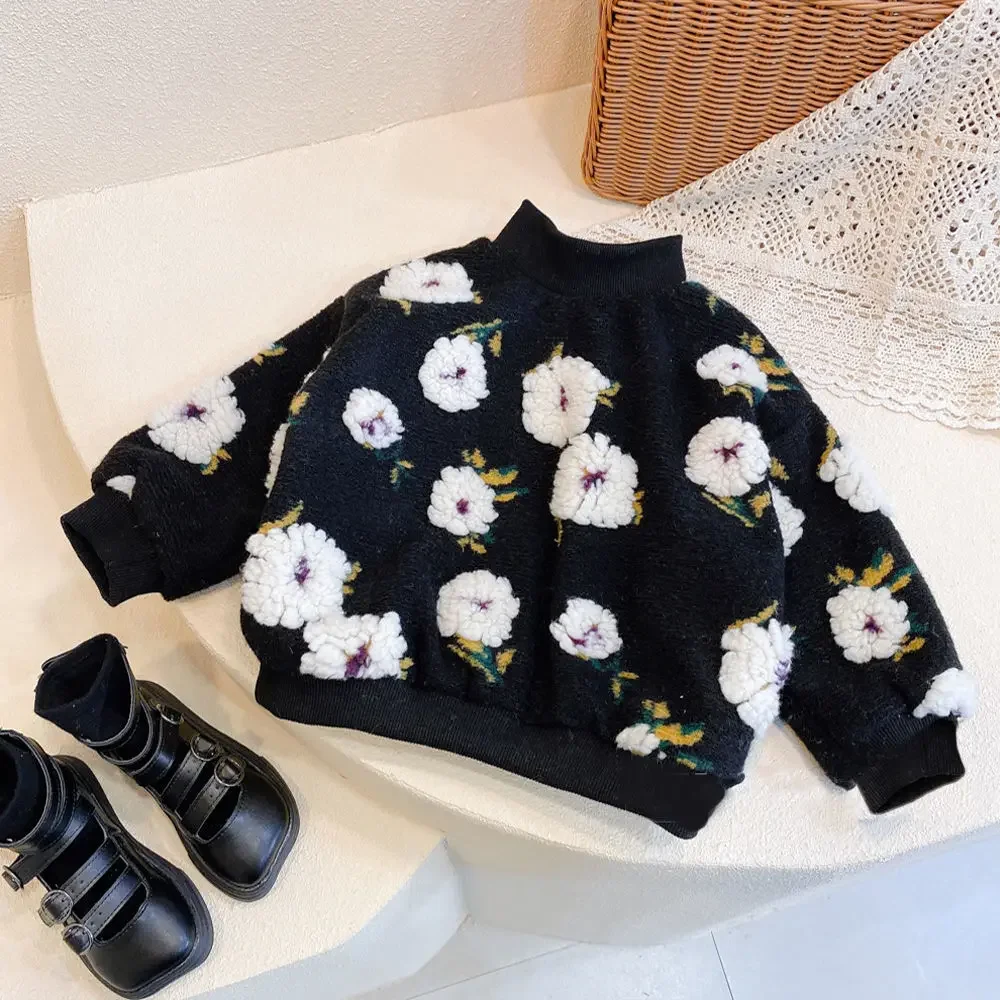 

Baby Girls 3D Flowers Winter Sweaters Coats Kids Girl Soft Velvet Warm Sweater Children Birthday Princess Clothes 1-10T