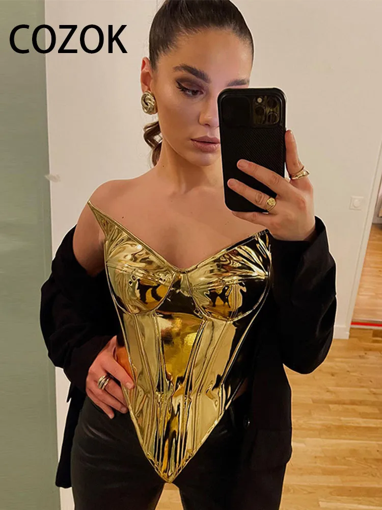 

Женский кожаный корсет без бретелек, без рукавов, с открытыми плечами