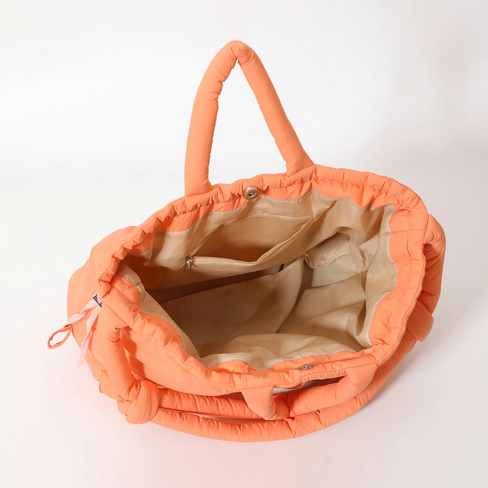Simple Puffer Tote Bag for Women Adjustable Strap Quilted Tote Bag Nylon Crossbody Bag High Capacity Vintage Women's Padded Bag 
