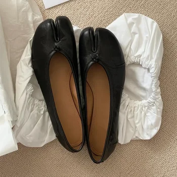 Fashion Soft Leather Split Toe Women Tabi Ballet Flats Comfortable Walking Lazy Loafers Casual Girls Dance Shoes Woman 1