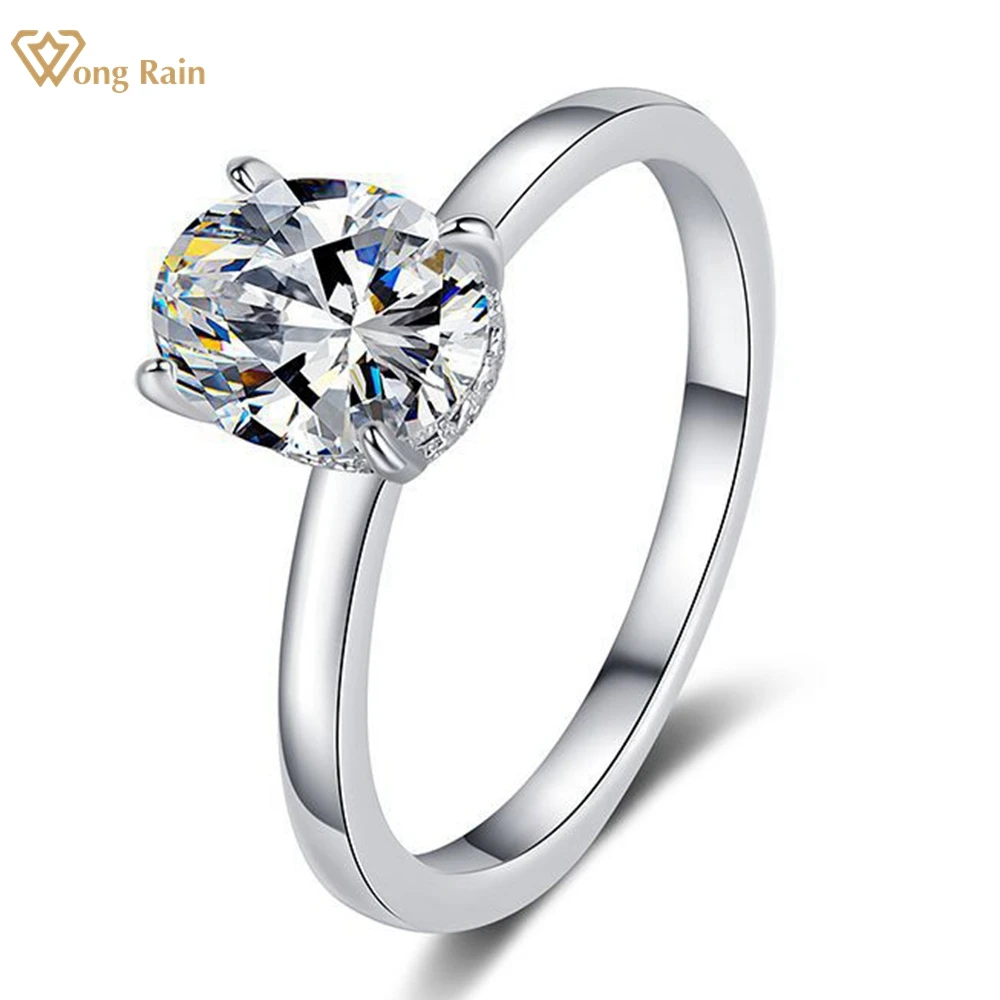 

Wong Rain Classic 925 Sterling Silver VVS1 Oval 2CT Real Moissanite D Color Diamonds 18K Gold Plated Engagement Ring Jewelry GRA