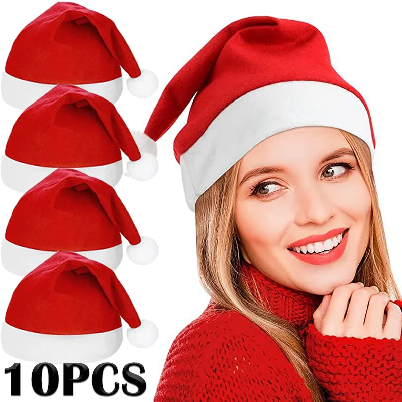 

10/1PCS Christmas Hat for Adult Kids Thicken Warm Santa Claus Xmas Hats Cap Merry Christmas New Year Festival Party Decoration