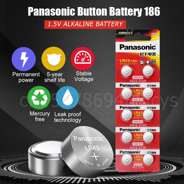 Panasonic LR43 186 AG12 386 SR1142 LR1142 SR43 301 V12GA 1.5V Alkaline  Button Cell Battery For Watch Calculator Remote Control - AliExpress
