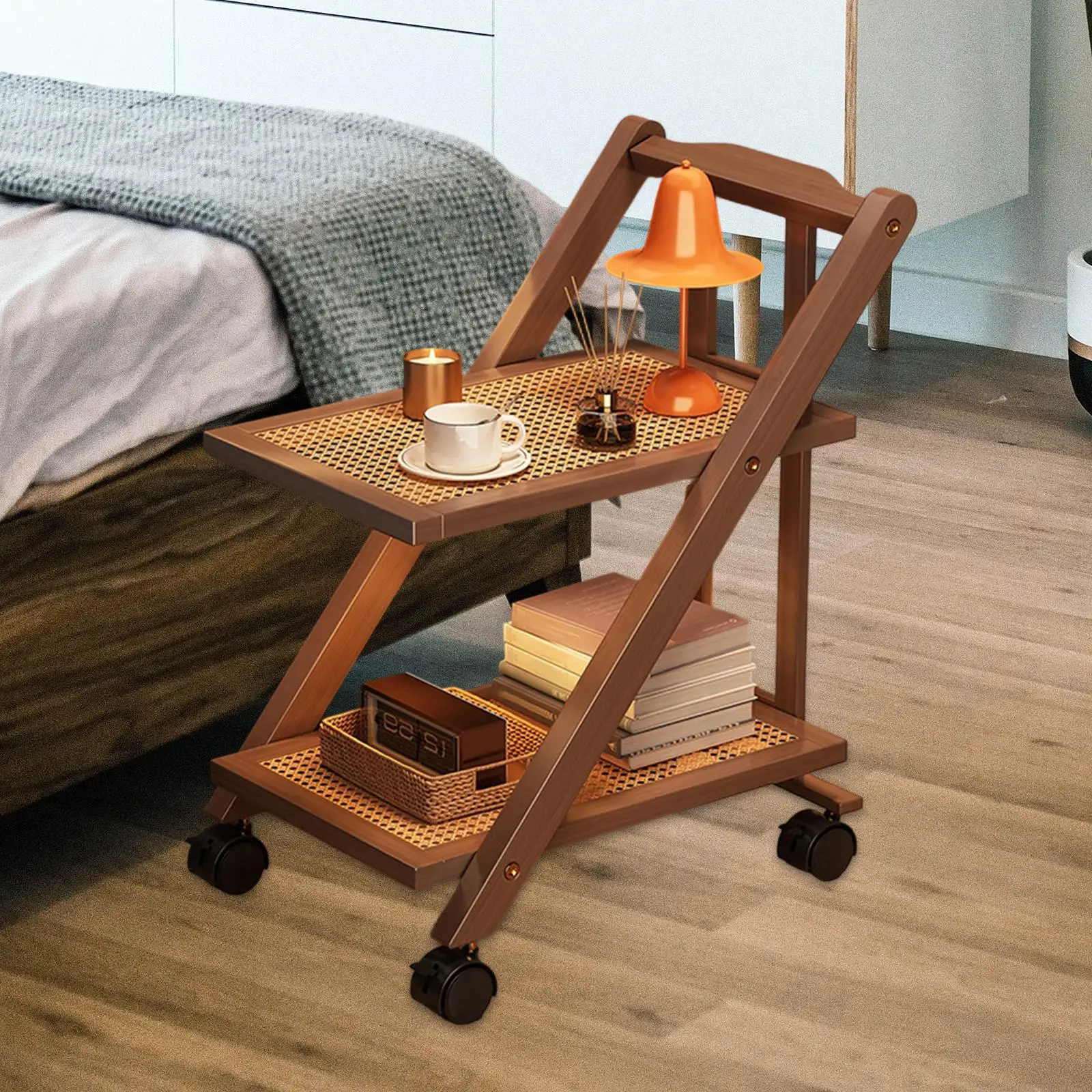 Rolling Utility Cart Folding Stylish Portable Movable Storage Rack Practical Bedside Table for Kitchen Bathroom Home Office Bar