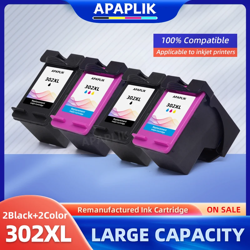 Apaplik 4Pcs Cartuccia Di Inchiostro Per Stampante 302Xl Per Hp Officejet 3830 3831 3832 3833 3834 4650 4652 4657 Stampante Per Hp 302 Xl