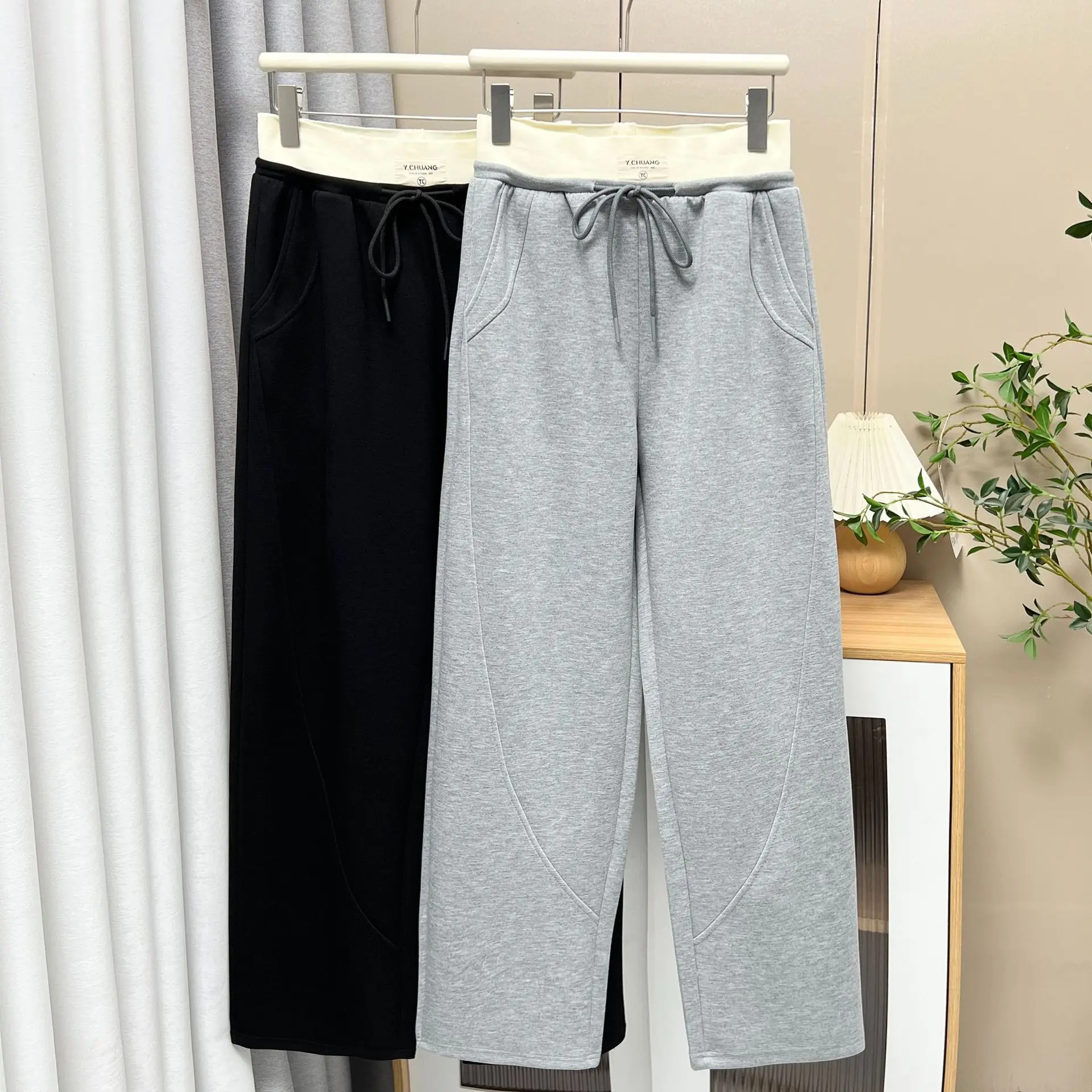 XXXXL Fashion Plus Size Women's Straight Leg Pants Autumn And Winter New Style Fleece Thickened Casual Sweatpants Warm Trousers