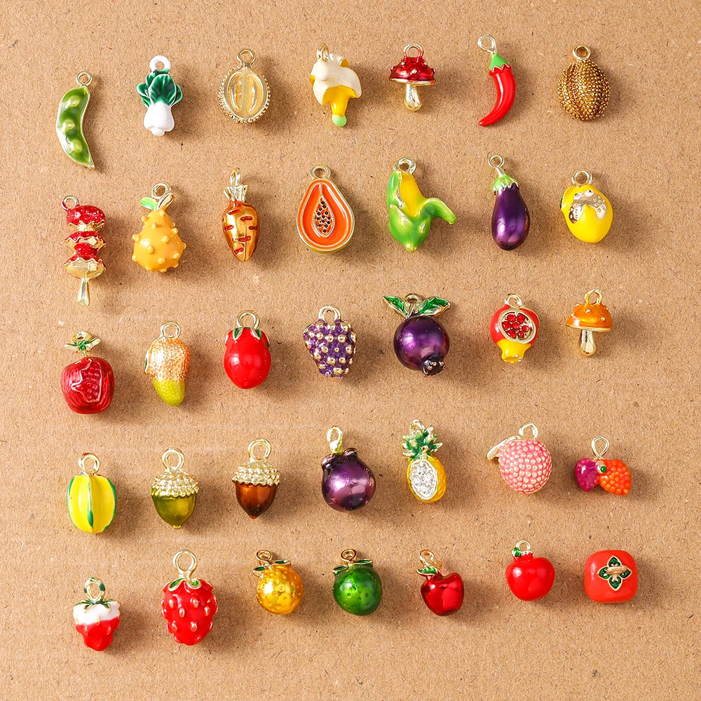 Alloy Fruit Charm Set: Apple, Banana, Grape & Strawberry Pendants for DIY Jewelry Accessories