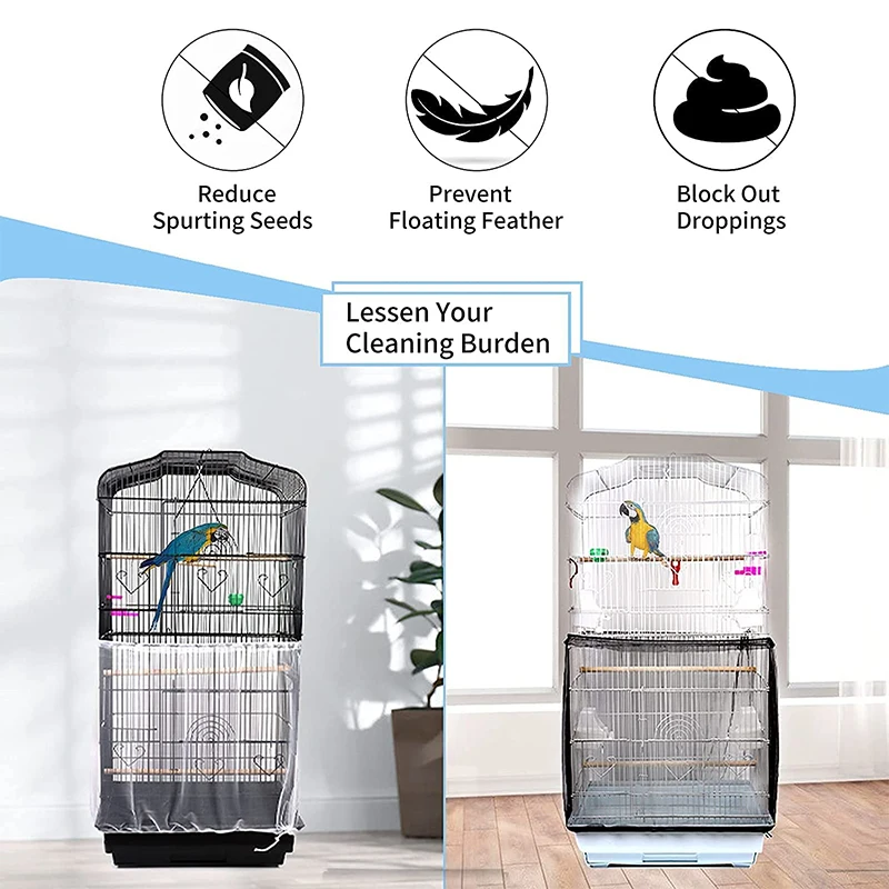 Bird Cage Cover Universal Seed Catcher Guard Net Cover Parrot Nylon Mesh Net Cover Airy Cage Stretchy Skirt for Round Square Cages bird cage cover