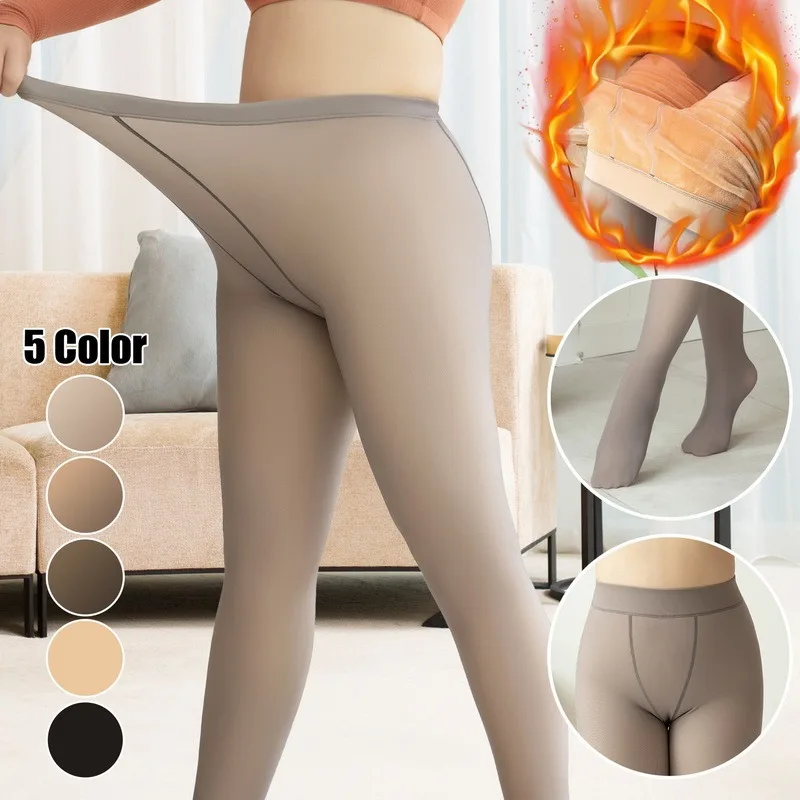 legging Over Size Woman's Fake Translucent Pantyhose High Waist Slim Female Fake Leg Tight Stockings Elasticity Warm Winter Plus Fleece amazon leggings