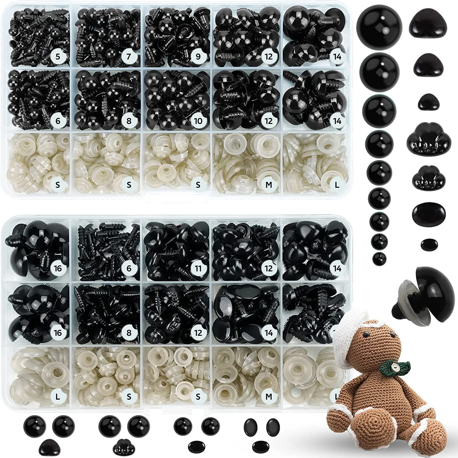 Safety Eyes and Noses Black Plastic Craft Dolls Eyes Amigurumi Crochet Stuffed Animals Puppets Toy Teddy Bear Making Supplie