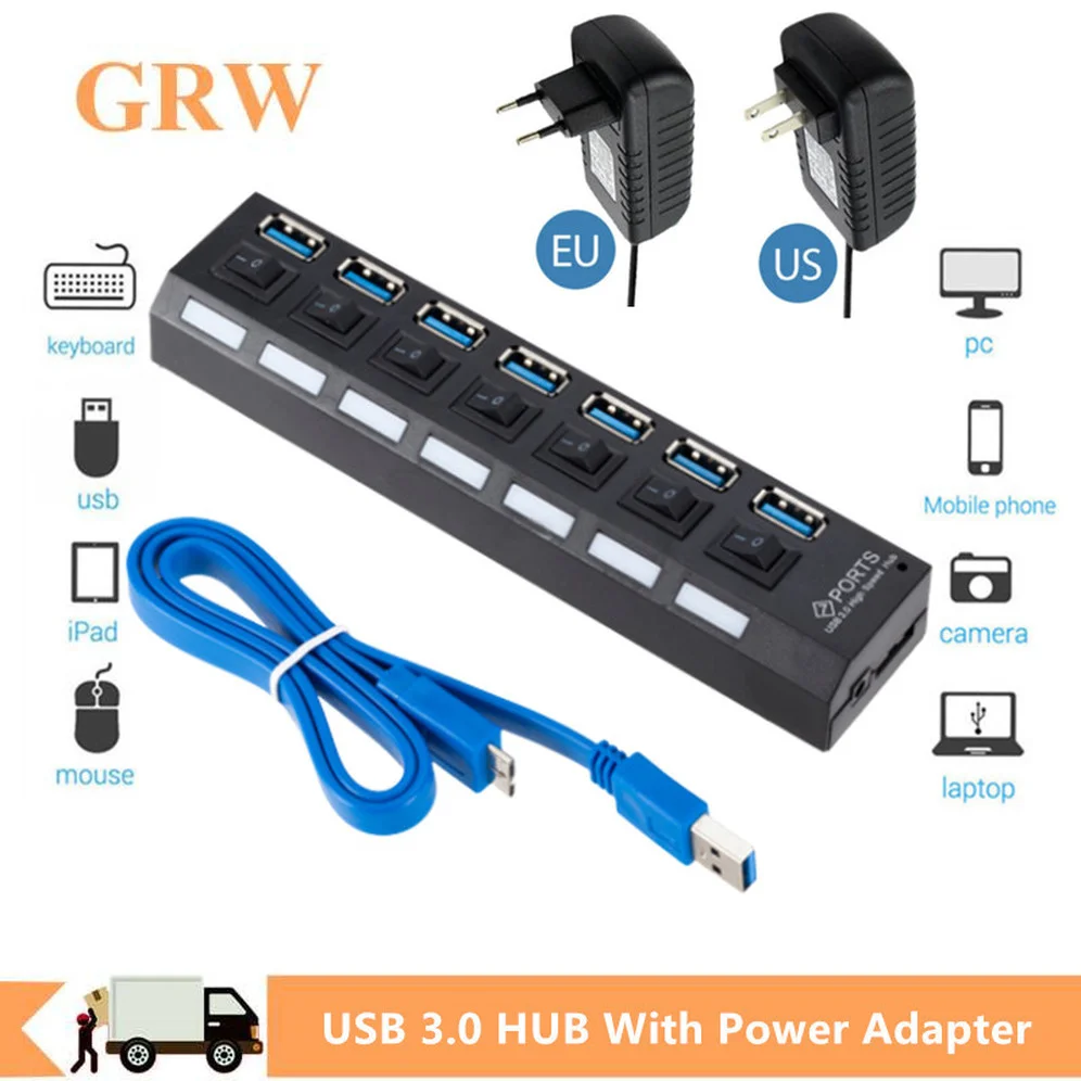 Usb Hub Splitter com Adaptador de Energia para pc Várias Portas Multi Divisor Acessórios para Computador Portas Portas