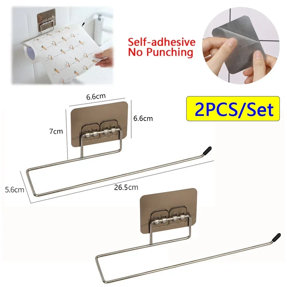 Kitchen paper towel stand glue toilet rack towel, hang tissue dispenser roll napkin cabinet storage accessories- 2 pieces