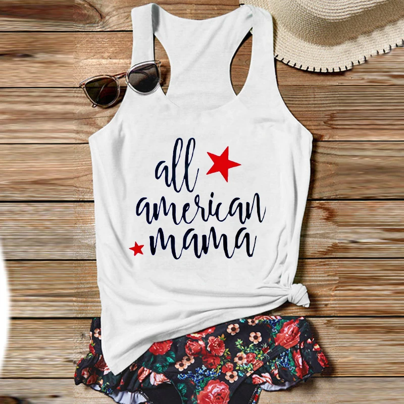 

All American Mama 4th of July Tank Tops Letter Fourth of July Womens Tops 4th of July Shirt July 4 Womens Clothes Casual M