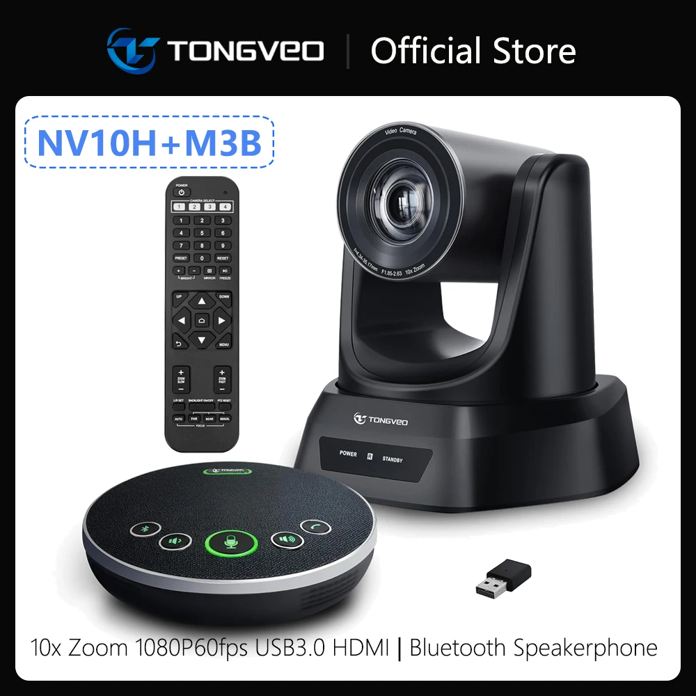 

10X Zoom Conference Room Camera System HDMI/USB3.0 PTZ Camera 1080P 60FPS and Wireless Bluetooth Speakerphone with Microphones,