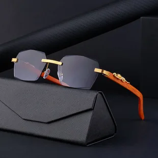 Retro Sonnenbrille Für Herren Quadratisch Randlos Leopard_voghion.com