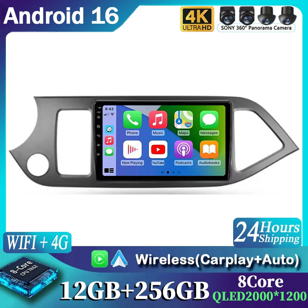 Radio para Auto Android 16 para Kia Morning 2 Picanto 2011 - 2017, Estéreo, GPS, Navegación, Reproductor Multimedia, CarPlay Inalámbrico, Android Auto 1