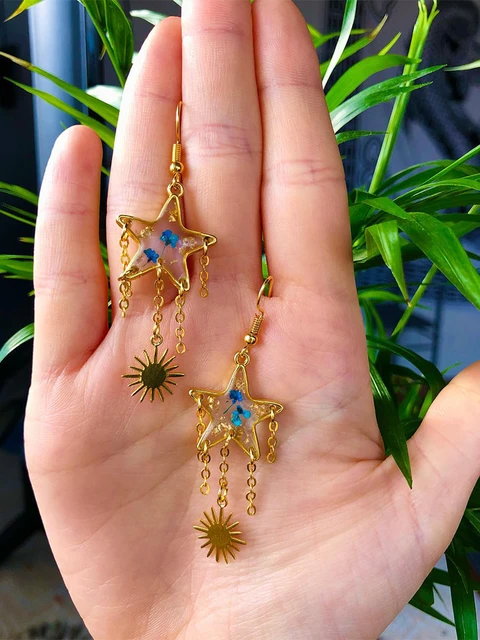 Gold Celestial sun Moon earrings amethyst gemstones UV Resin Earrings Best  Gifts Boho jewelry for women