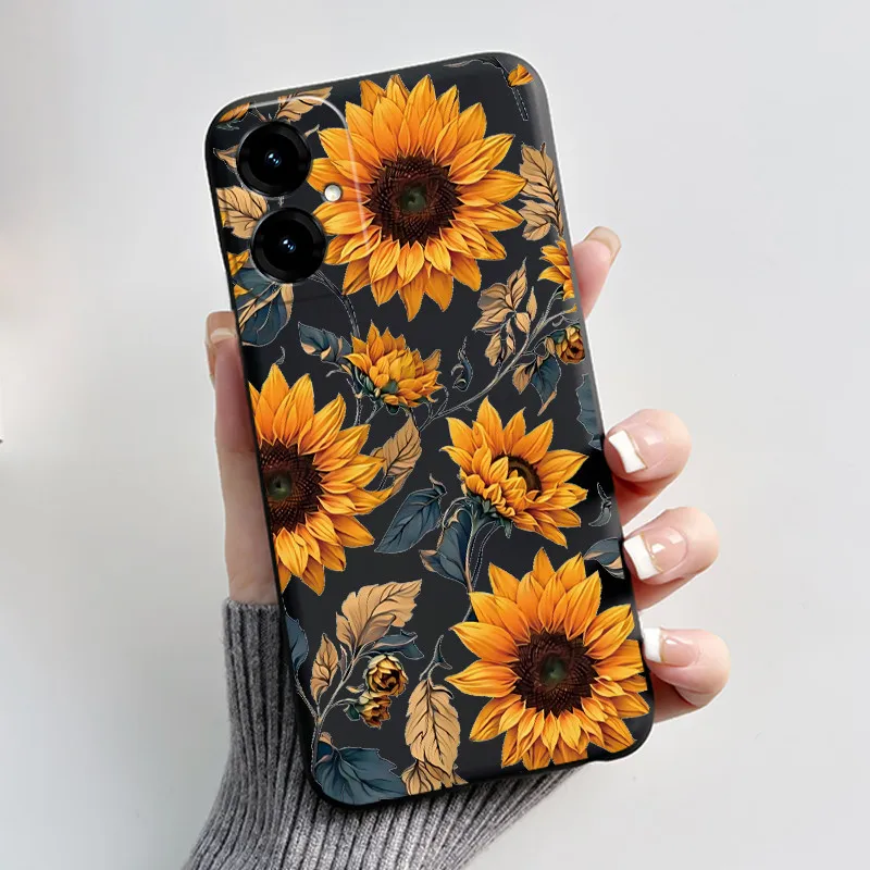 Elegant Black Phone Case with Golden Flower Pattern - Anti-Scratch Soft Casing