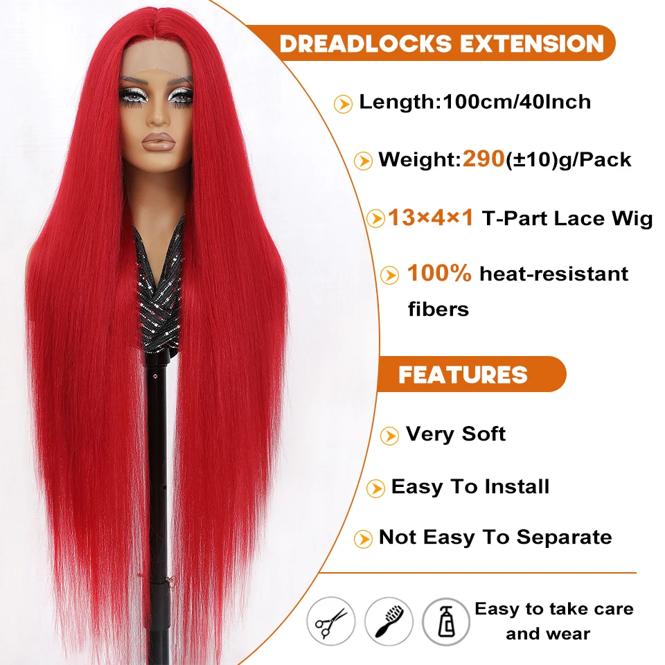 40Inch Straight Lace Front Wig Synthetic T-Part 13x4x1 Long Heat-resistant Fiber Ombre Ginger Copper Frontal