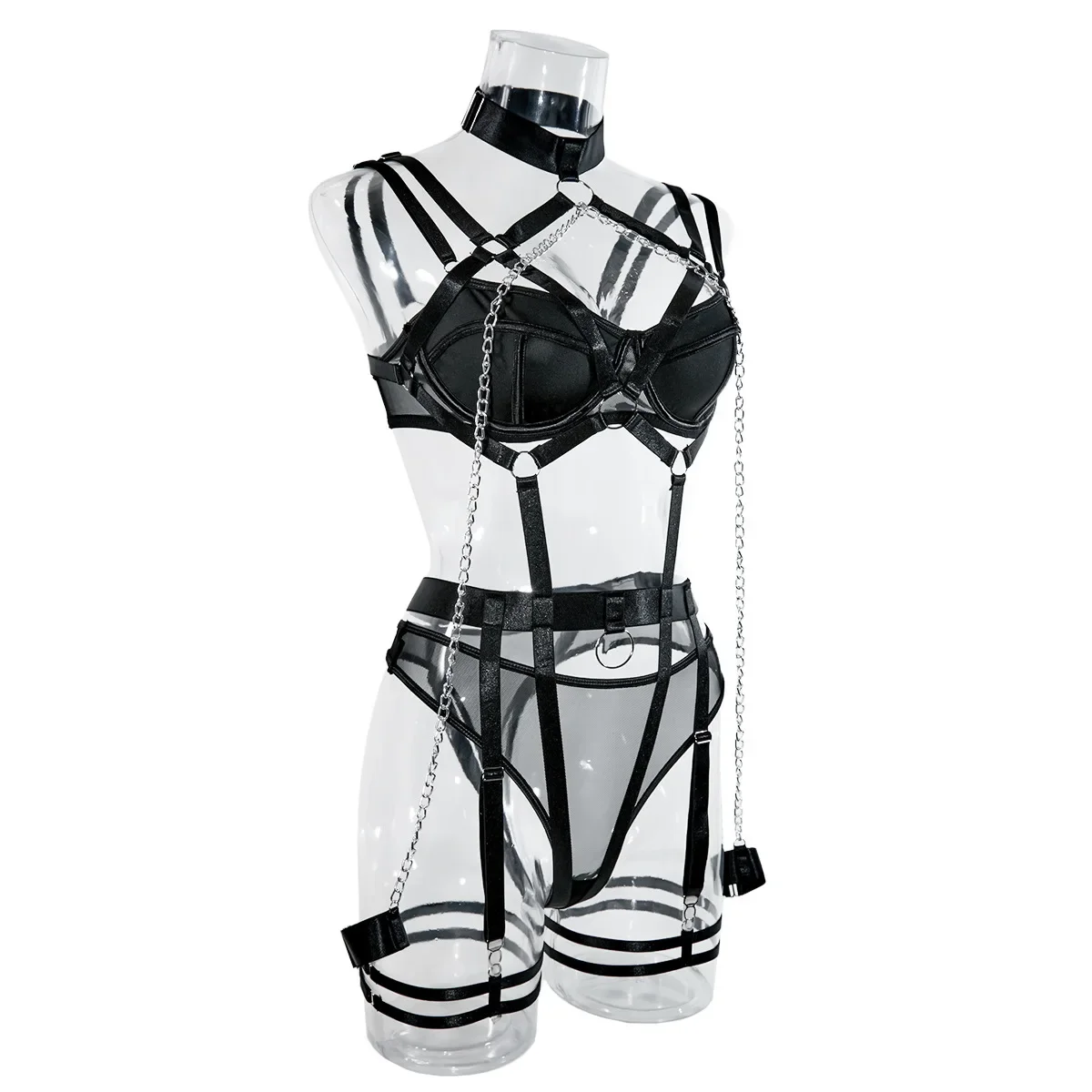 Seductive Chain Lingerie Four Piece Set 17