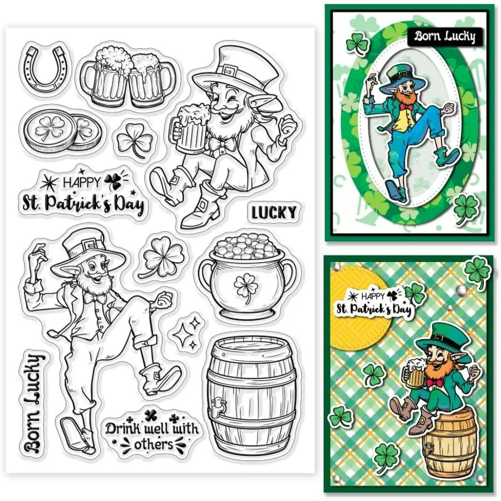 Clear Stamps St. Patrick's Day Clear Stamps Clover and Beer Silicone Clear Stamp Transparent Stamps DIY Scrapbooking and Cards Making