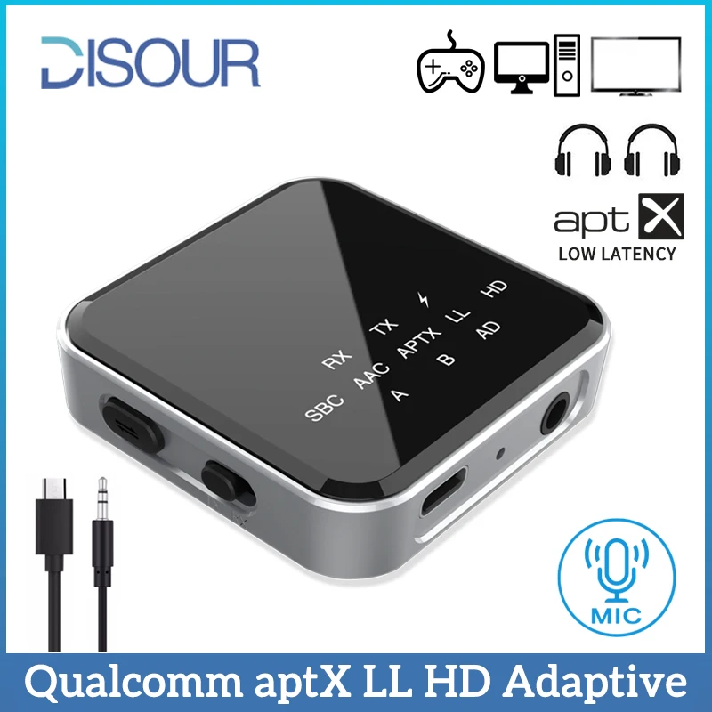 

Оригинальный приемник-передатчик Qualcomm BT V5.2, 2 в 1, aptX LL HD, адаптивный беспроводной аудиоадаптер 3,5 мм AUX, ключ для ТВ, ПК, автомобиля