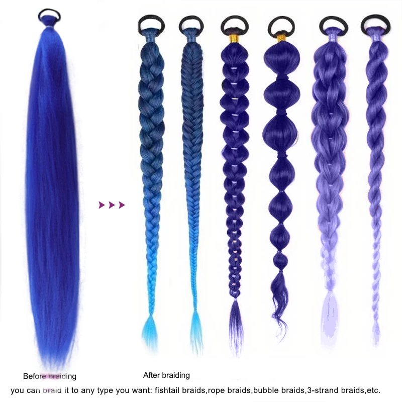 Synthetic 1Pcs Straight Ponytail With Elastic Hair Tie Colorful Braiding Ponytail Hair Extensions Hair Accessories For Women