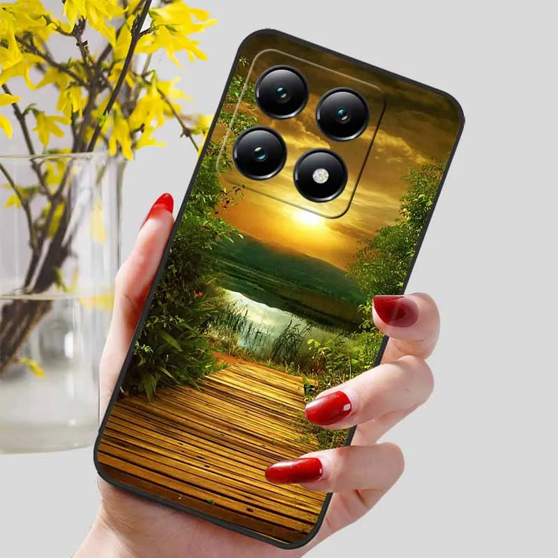 Floral Print Soft TPU Silicone Phone Cover with Black Bumpers