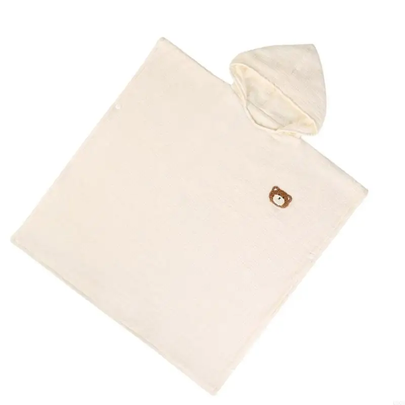 090B Warm Hooded Toddler Poncho Towel 4 Layer Cotton Towel Large for Bath & Sunshade