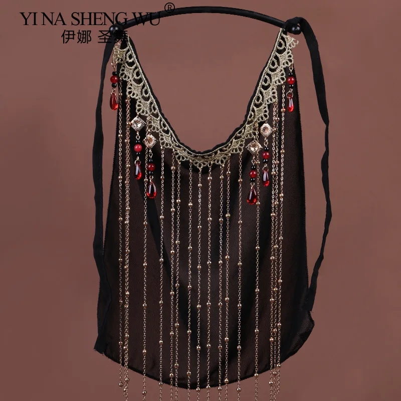 

Chinese Hanfu Tassel Veil Face Ornament Decoration Black Chiffon Classical Dance Face Curtain Face Musk Jewelry India Costume