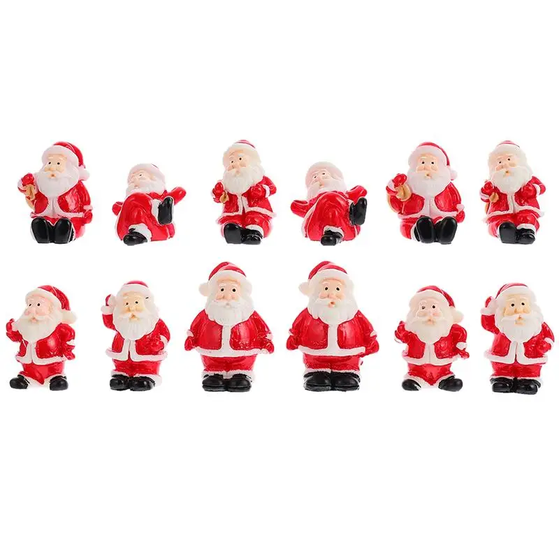 12Pcs Mini Christmas Micro Landscape Decor Christmas Santa Ornament Santa Landscape Statue Christmas Tabletop Decoration