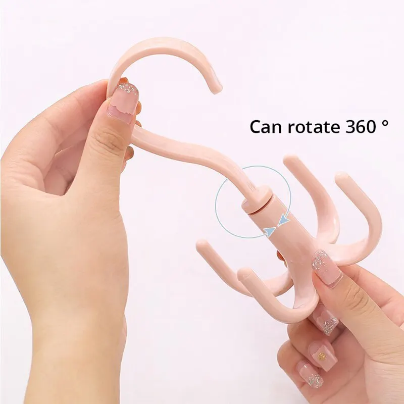 5pcs pink movable four-claw hook multi-functional rotatable hanging bag hat scarf dormitory storage punch-free multi purpose hooks bag hook wall organizer hook wall mount hooks