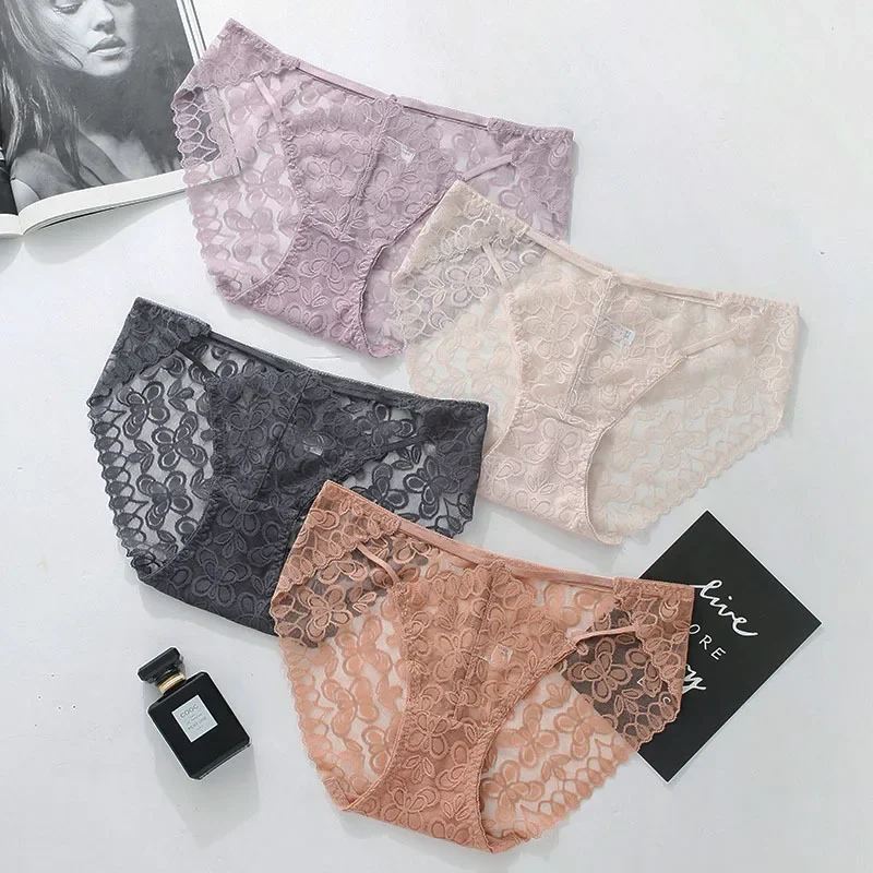 

Sexy low waist lace panties women breathable mesh ultra thin seamless women lift hip seductive hot triangle pants