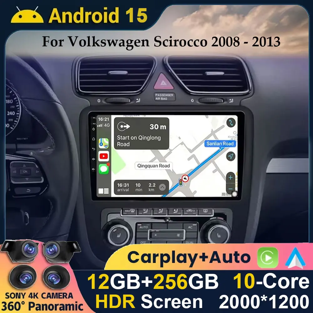 Android 15 Screen for VW Volkswagen Scirocco 2008 - 2013 Wireless CarPlay Android Auto Radio WIFI Car Multimedia GPS Autoradio