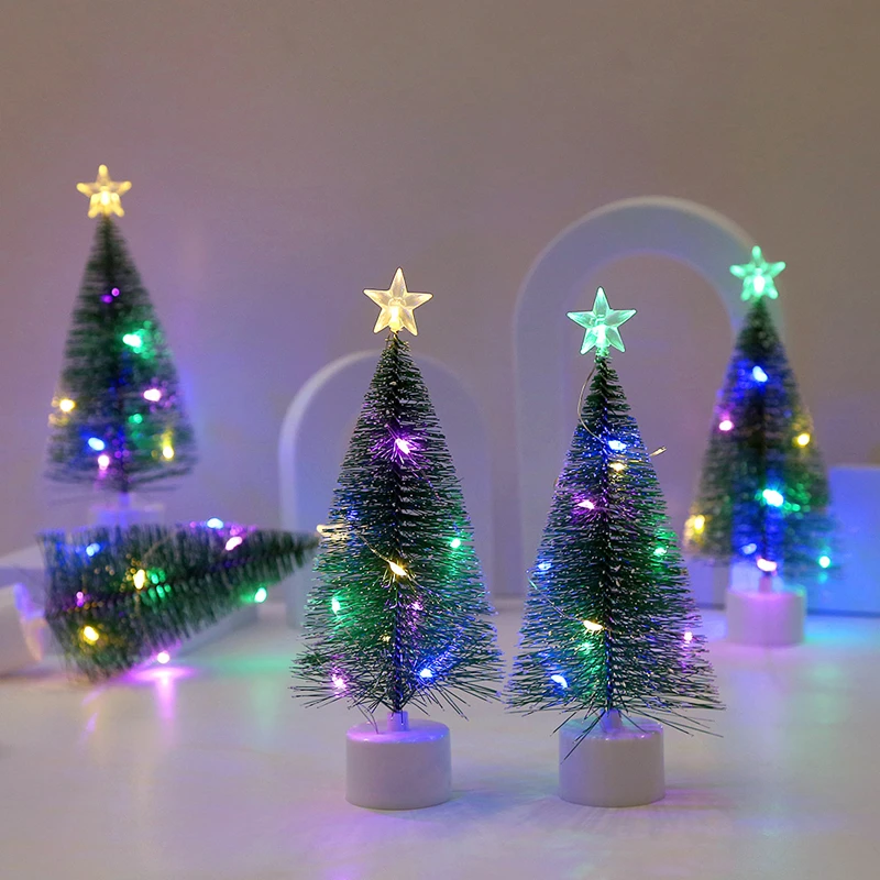 5-1PC Mini Christmas Trees with Colorful LED Light Decor Tabletop Crafting DIY Christmas Gift Green Trees Winter Ornaments christmas tree ornaments mini christmas tree christmas house ornaments