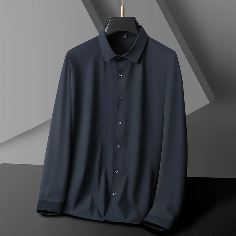 

Spring Men's Shirts New English 2024 Luxury Long Sleeves Solid Colored Button Loose Tops Blouses Undershirt Casual Clothing E45