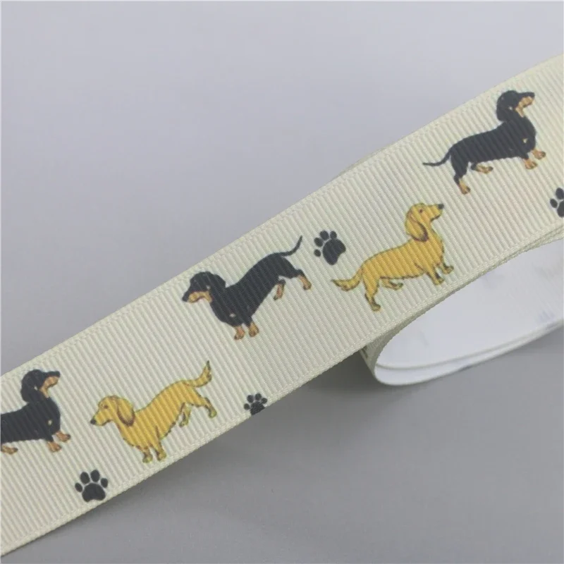 DUWES 50yards Dog Cute Bone Chihuahua Printed Grosgrain Ribbon Accessories Headwear Decoration Collar DIY Sewing Craft D2587