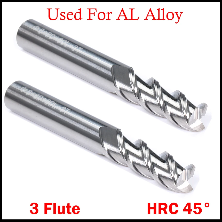 

8mm 10mm 12mm 3 Flute Cuttiing HRC45 Tungsten Solid Carbide Micro Grain Flat End Mill CNC Tool Milling Cutter For AL Alloy