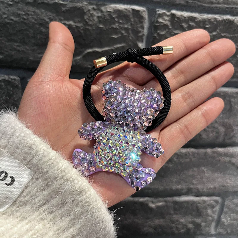 Bright Purple Full Crystal Ponytail Holders Hair Ties For