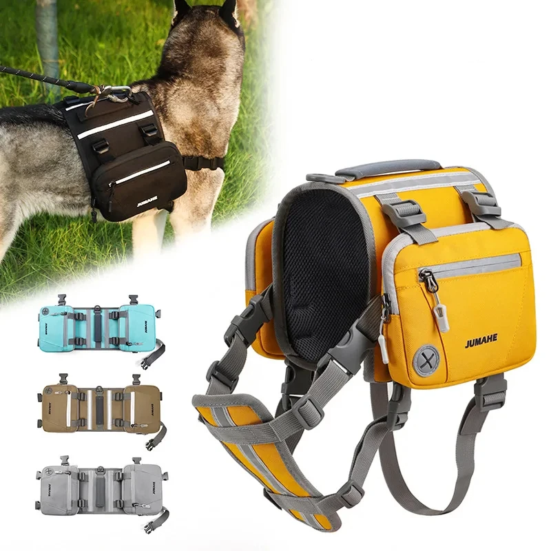 Outdoor Dog Backpack, Oxford Fabric, Double Snack Bag, Tactical Bag, Waterproof, Reflective Saddle Medium and Large Dog