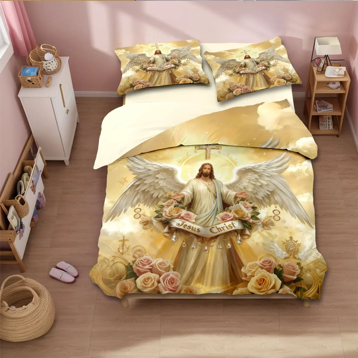 3pcs Jesus Themed Printed Polyester Bedding Set Soft and Comfortable Available in Multiple Sizes and Machine Washable